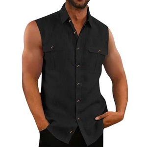 Camisa Casual de Verano para Hombre, Sin Mangas, de Color Sólido, 100% Algodón, Transpirable, con Protección UV, de Secado Rápido, con Botones - Product Image 4