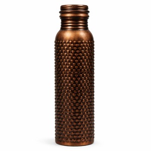 Handcrafted Indian Annular Ribbed Pure Copper Water <b>Bottle</b> Vintage <b>Brushed</b> Surface Natural Health Benefits Vessel - Product Image 3