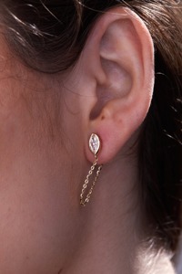 Gold Plated Diamond Huggie Earrings Marquise Cut Women's Luxury Everyday Wear Jewelry - Product Image 5