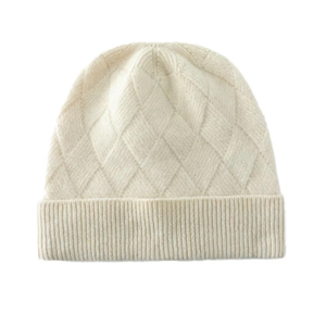 Gorro Crema 100% Acrílico, Tejido a Máquina, Patrón Geométrico, Puño Plegado, Gorro Casual de Invierno para Adultos - Product Image 1