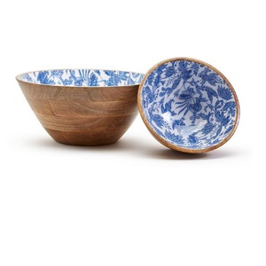 Customized <b>Dinnerware</b> Bowls Sticker Enamel Printed Bowl Acacia Wooden Bowl for Serving Delicious Pasta and Dessert - Product Image 6