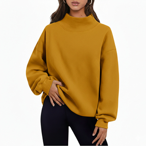 Sweat-shirt personnalisé à col montant avec logo imprimé et brodé pour femme, en mélange de coton, épaules tombantes, manches longues, tricoté en coton et fibre de bambou - Product Image 5