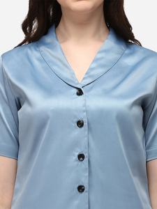 Conjunto de pijama de satén liso para mujer, ropa de dormir moderna y brillante con logotipo personalizado, conjunto de 2 piezas - Product Image 6