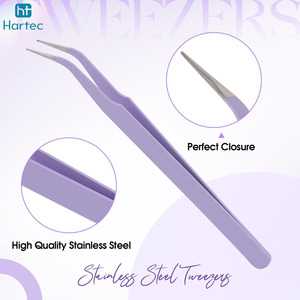 Prix d'usine, pinces à cils professionnelles en acier inoxydable violettes pointues, outils manuels pour extensions de cils avec logo personnalisé OEM/ODM - Product Image 5