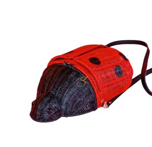 Sac à bandoulière en rotin tressé à la main en forme de coccinelle, sac de rangement créatif en forme d'insecte, nouveauté, sac à bandoulière rouge tressé pour femme - Product Image 5