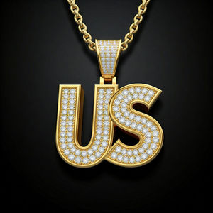 Pendentif Lettre US Plaqué Or 18K Micro Sertissage Diamant Bijoux Hip Hop Homme Cadeau - Product Image 1