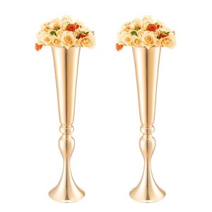 2 pezzi 56cm/22.05 ''vaso di fiori per nozze in metallo dorato alto tromba per tavoli eleganti vasi in metallo per decorazioni di nozze - Product Image 1
