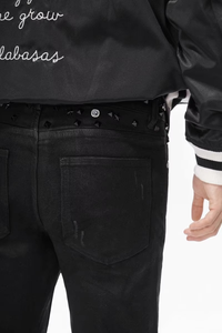 Jeans de Mezclilla para Hombre de Alta Calidad, Marca Americana de Estilo Urbano, Cómodos, Corte Ajustado, Desgastados, Color Negro Lavado - Product Image 6