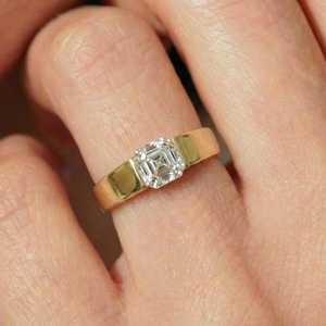 Bague signet en or jaune 14 carats avec diamant taille Asscher de 1,01 carat de clarté VS1, cultivé en laboratoire, tendance, cadeau de promesse de mariage pour les amoureux - Product Image 4