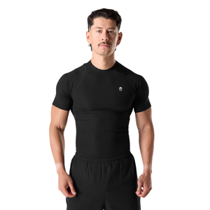 T-shirt de compression noir à manches courtes pour homme – Confortable, élégant, en coton premium, idéal pour la gym et le quotidien – Vente en gros - Product Image 1