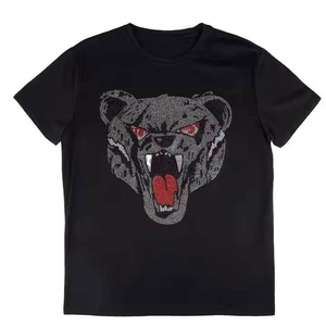 Camiseta de Alta Calidad al por Mayor, Cuello Redondo, con Pedrería, 100% Algodón, Manga Corta, Lisa, con Logotipo Personalizado, Transpirable, Corte Regular, Informal - Product Image 5
