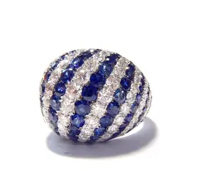 China Fabrikant Sieraden Mooie Topkwaliteit 18K Massief Goud Echte Diamant Blauwe Saffier Cluster Ring Voor Vrouwen