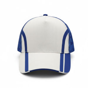 Gorra de béisbol unisex al por mayor de fábrica, blanca y azul con bloques de color, malla ajustable en la parte trasera, informal, para primavera y verano, sombrero de 6 paneles, OEM ODM - Product Image 1
