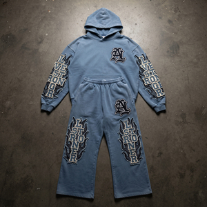 Conjuntos Deportivos Personalizados con Bordado Desgastado para Hombre y Mujer, Invierno, 400-500 g/m², Sudadera con Capucha y Pantalones Deportivos con Bordado Desgastado, Unisex - Product Image 1