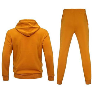 Conjunto de Sudadera con Capucha y Pantalones Deportivos para Hombre, Color Sólido, Felpa Francesa, Estilo Casual Otoñal, Corte Regular, Naranja, Traje Deportivo de Dos Piezas - Product Image 2