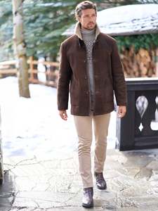 Men's Brown Shearling <b>Coat</b> With <b>Faux</b> <b>Fur</b> Lining Turn-down Collar Windproof Winter <b>Coat</b> Regular Fit Casual Style - Product Image 3