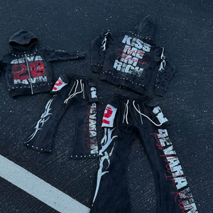 Sudadera con Capucha Vintage Desgastada de Manga Larga, 100% Algodón, Lavado Ácido, Tejido Grueso Antiarrugas para Invierno - Product Image 2