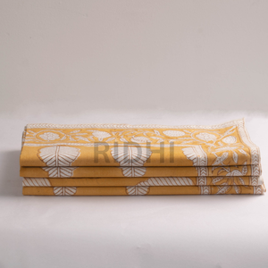 Serviettes de table en coton imprimées à la main motif floral feuille jaune 20x20 pouces, taille personnalisée, réutilisables, pour dîner, mariage, fête, en lin - Product Image 5