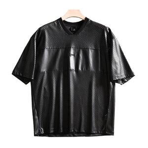 เสื้อยืดแขนสั้นผ้าตาข่ายหนัง PU ของ Finch Garment Design ปักโลโก้ตามสั่ง เสื้อรักบี้ทรงหลวมโอเวอร์ไซส์สำหรับผู้ชาย รุ่น 2026 - Product Image 1