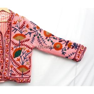 Colorful <b>Hand</b> Embroidered Floral Jacket Women's Cotton Open Front Jacket Prairie Chic Style Full Sleeve Spring Wear - Product Image 2