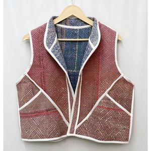 100% Cotton Quilted Kantha <b>Waistcoat</b> Women Handmade Breathable Eco-Friendly Vintage <b>Floral</b> Patchwork Logo Design Autumn Spring - Product Image 2