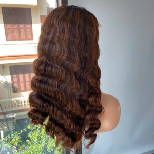 Peluca de Cabello Humano con Ondas Profundas, Cabello Humano Vietnamita Virgen de Alta Calidad, Super Doble Trama, Encaje Suizo, Color Marrón Piano - Product Image 4