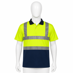 High Visibility Reflective Safety Polo Shirt <b>Men</b> Workwear Breathable Quick Dry Hi Vis Contrast Color Industrial <b>Work</b> Uniforms - Product Image 5