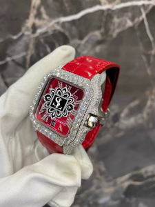 Montre Shrilike Jewel Iced personnalisée à cadran carré, chiffres romains, cadran rouge, bracelet en cuir de luxe pour homme, boîtier en coquille, haute qualité ETA - Product Image 3