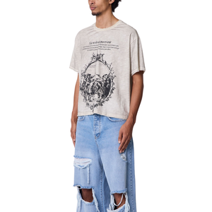 T-shirt homme col rond manches courtes avec motif botanique et texte sur le devant, coupe ample, style streetwear, vente en gros, personnalisable, OEM, en jersey de coton - Product Image 6
