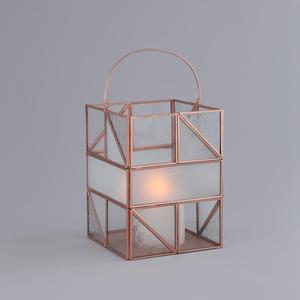 Geometric <b>Brass</b> <b>Lantern</b> With Frosted Glass Panels And Handle For Home Decoration - Product Image 4