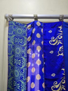 Blue Silk Patchwork <b>Curtain</b> Panel With Printed Patterns Tab Top Traditional Chinese Style Translucent <b>Window</b> Decor - Product Image 4