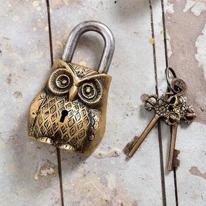 Vintage Owl Shaped Brass <b>Padlock</b> with 2 Antique Skeleton Keys Decorative Handmade Security Lock Rustic Home Decor Gift - Product Image 4
