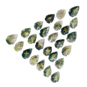 High quality moss agate arrowhead rune <b>set</b> <b>Crystal</b> Rune Wicca Energy natural stone for Divination and Intuition Meditation - Product Image 2