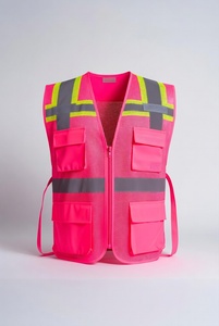 Gilet de sécurité réfléchissant rose avec panneaux en maille et plusieurs poches pour les travaux de construction et de circulation - Product Image 2
