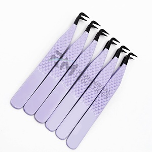 Pince à épiler pour cils RMI Black Plasma Tip et Purple Powder Color, en acier inoxydable, pointe de précision, couleur violette, lot de 6 - Product Image 3