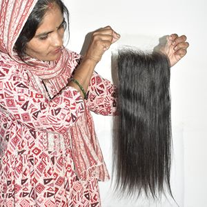 Extensions de cheveux humains indiens vierges bruts 100 % naturels, non traités, de qualité supérieure, avec closure, cuticules alignées, aspect naturel, vente en gros - Product Image 2