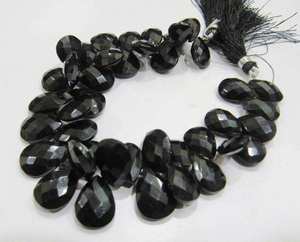 Cuentas de espinela negra auténtica en forma de pera, tamaño de 10x14 mm a 12x16 mm, cuentas facetadas planas en forma de gota, hebra de 8 pulgadas. - Product Image 3