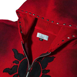 2026 Sweat à capuche zippé pour homme, personnalisé, délavé à l'acide, effet vieilli, patchwork, strass, coupe oversize et carrée, brodé - Product Image 5