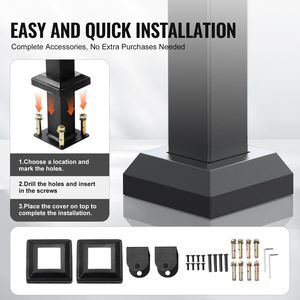 Kit de rampes d'escalier extérieur 2-3 marches en acier au carbone noir, rails de support, tube carré, barre horizontale, dispositifs d'aide, mains courantes pour - Product Image 4