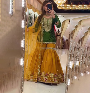 Women's Georgette Unstitched Pakistani Wedding <b>Gown</b> – Designer 3-Piece Suit Set with Mirror & Stone Work for <b>Brides</b> - Product Image 1