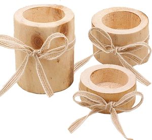 Juego de Portavelas de Madera para Velas de Té, Paquete de 3 Macetas Redondas para Plantas, Portavelas Decorativo de Estilo Rústico Natural Hecho a Mano - Product Image 1