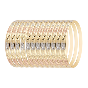 ORO-Z Luxury Ethnic Three Tone Gold Plated Stackable <b>Bangles</b> with Geometric Diamond Cut Finish for Women Wedding Party Jewelry - Product Image 1