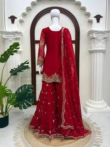 Radiant Faux Georgette Embroidered <b>Top</b> Front Back Work Sharara Festive Wedding Ethnic Apparel Collection Women Quick Dry All - Product Image 5