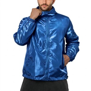 Nouvelle Veste Coupe-Vent Homme Bleu Métallisé Entièrement Zippée Brillante à Capuche Style Urbain Formel Camouflage Printemps - Product Image 1