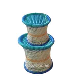 Taburete Otomano Multifuncional Decorativo de Madera Tejida con Cuerda Natural, Estilo Rústico, Ahorra Espacio, para Apartamento, Sala de Estar, Entrada - Product Image 1