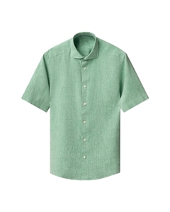 Chemise décontractée pour homme à manches courtes en lin et coton personnalisable, de haute qualité, couleur unie, col rabattu, respirante, idéale pour l'été - Product Image 4