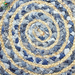 Living Room Luxury 150cm <b>Round</b> Rug Made of 100% Eco Friendly Jute & Denim Fabric Custom Hand Braided with Non-slip Backing - Product Image 6