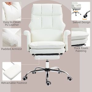 Sedia da Ufficio Direzionale Confortevole con Design Ergonomico, Poggiapiedi Girevole, Altezza Regolabile, Reclinabile, Bianca - Product Image 5