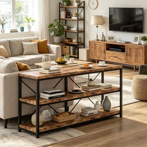 Mesa Consola Larga de Madera Maciza de Estilo Rústico Moderno de 11.8 Pulgadas para el Hogar y Apartamentos, Muebles para Sala de Estar - Product Image 6