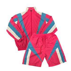 Conjunto Deportivo Color Block Rosa, Azul y Blanco, Chaqueta con Cremallera y Pantalones Cortos, Unisex, Material de Poliéster Transpirable - Product Image 5